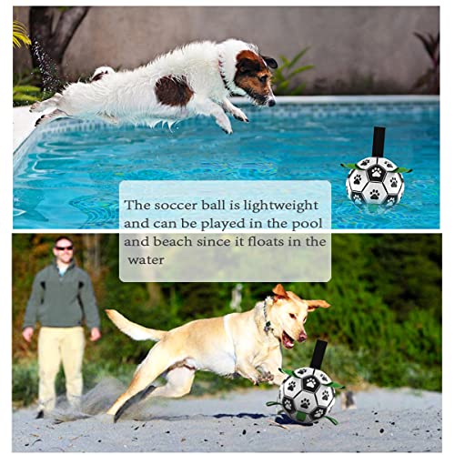 Dog Toys Soccer Ball with Grab Tabs, Interactive Dog Toys for Tug of War, Puppy Birthday Gifts, Dog Tug Toy, Dog Water Toy, Durable Dog Balls for Medium & Large Dogs 7.1 inches