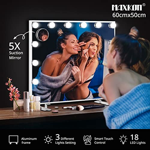 Maxkon Hollywood Makeup Mirror Lighted Vanity Mirror Make Up Mirror with Light with 14 LED Bulbs Adjustable Brightness Aluminum 60 x 50cm