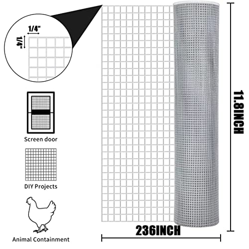 Hardware Cloth Wire Fence Roll, 30CM X 6M Galvanized Garden Fence Chicken Wire Mesh Roll Welded Mesh for Poultry Netting Cage Garden Protection Plants Supports