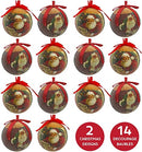 Invero 14 Piece Santa Father Christmas Theme Decoupage Baubles Set - Ideal for all Types of Christmas Trees or General Home Decoration - Includes Gift Storage Box