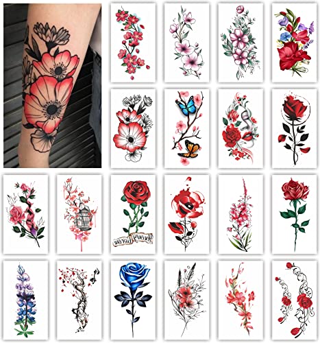 Womaha Flower Series 20 Sheets Color Temporary Tattoos for Women and Girls Fake Tattoo Stickers