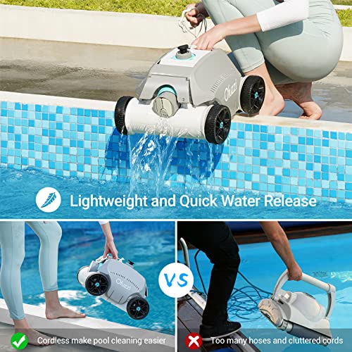 Ofuzzi Cyber Cordless Robotic Pool Cleaner, Max.120 Mins Runtime, Self-Parking, Automatic Pool Vacuum for All Above/In Ground Pools Up to 1076ft² of Flat Bottom (Grey)