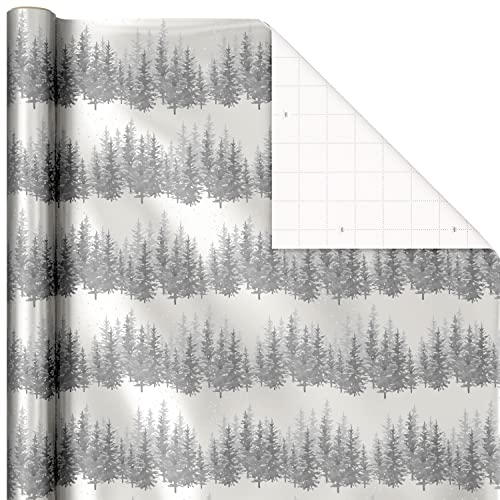Hallmark Foil Christmas Wrapping Paper with Cut Lines on Reverse (3 Rolls: 60 Sq. Ft. Ttl) Rose Gold, Silver Trees, Gold Snowflakes for Holidays, Hanukkah, Winter Solstice, Weddings, Graduations