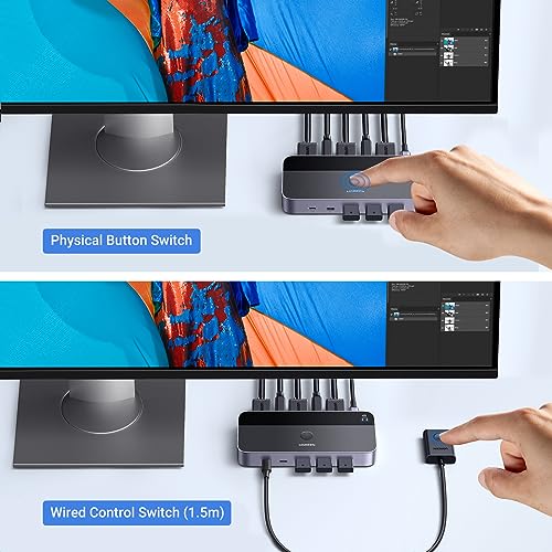 UGREEN USB 3.0 KVM Switch 4K@60Hz High-Speed Transmission Share 3 USB + 1 Type-C Ports for Keyboard Mouse Hard Drives Printer to One Monitor HDMI KVM Switch with 2 USB Cables and 2 HDMI Cables