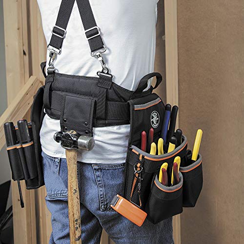 Klein Tools 55428 Tradesman Pro Electrician's Padded Tool Belt and Tool Pouch Combo for Long-wear Comfort and Durability Size Large