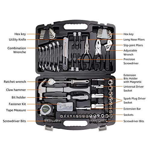 Amazon Basics 131-Piece General Household Home Repair and Mechanic's Hand Tool Kit Set