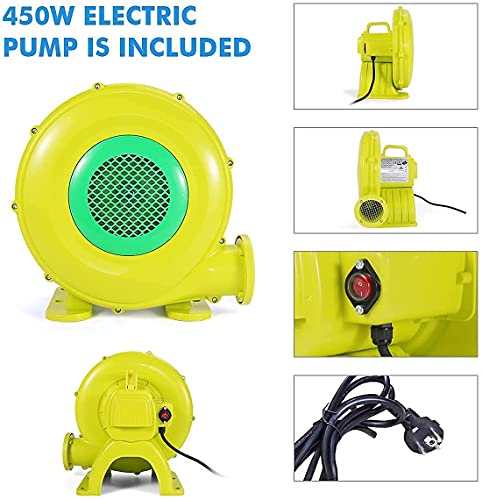 FBSPORT Inflatable Bounce House, Water Slide Park Slide Bouncer with Ball Shooting, Climbing Wall, Jumping and Splash Pool, Kids Bouncy Castle with 450W Air Blower for Outdoor Backyard