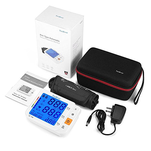 Tediver Digital Blood Pressure Monitor, Large Cuff 22-42cm - Automatic Upper Arm Blood Pressure Cuff Sets with Adapter and Device Case, Backlight LCD screen, 2 Year Warranty