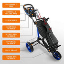 3 Wheel Golf Push Cart - Lightweight Folding Golf Walking Push Cart Roller Golf Bag Holder w/Upper/Lower Bracket w/Elastic Strap, Scorecard Storage Compartment - SereneLife SLGCFLW