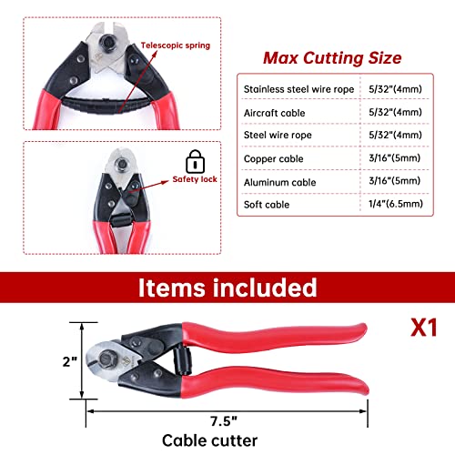 (Stainless Steel Cable Cutter) - Muzata Stainless Steel Wire Rope Aircraft Bicycle Cable Cutter for Deck Railing,Up to 0.4cm CR12,Series CT1