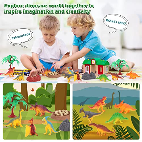 PELOSTA Dinosaur Toys for 3 4 5 6 7 Year Old Kid Boy Girl, Dinosaur Carrier Truck with Lights, Music & Roaring Sound, 3 Pull Back Cars, 12 Dinosaur Figures, Educational Toy Gift for Kids 3-8 Years Old