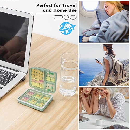 FYY Pill Organizer, Travel Pill Cases, Weekly Pill Case Organizer 7 Day, 9 Compartments Portable Travel Pill Box for Pocket Purse,Daily Pill Container for Medicine Vitamin Holder Container,Green