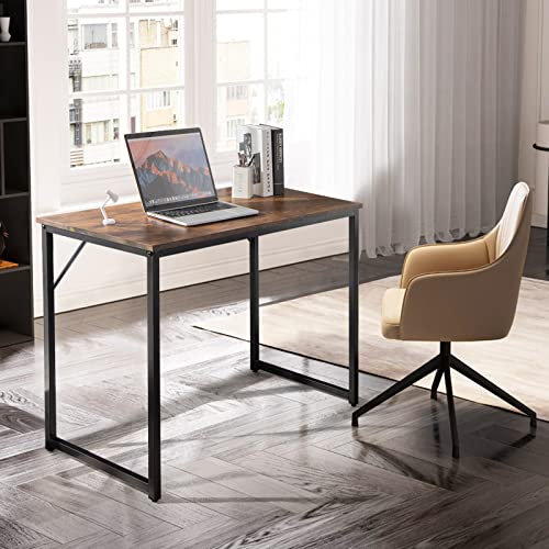 Giantex Computer Desk, 100cm Study Writing Desk w/Heavy Duty Steel Frame, PC Workstation Modern Simple Style Laptop Table for Home Office, Study Room, Bedroom, Easy Assembly (Rustic Brown)