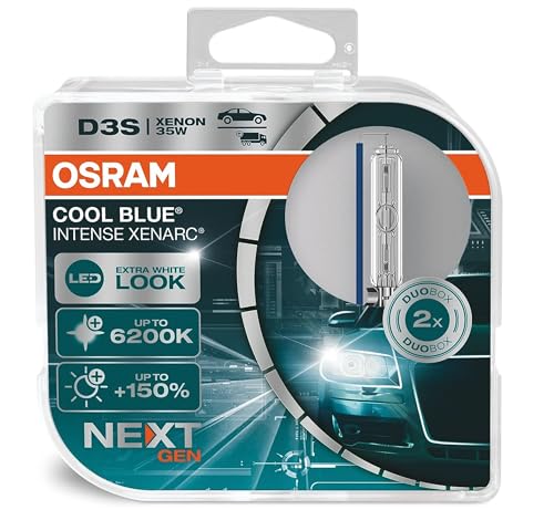 OSRAM XENARC COOL BLUE INTENSE D3S, 150% more brightness, up to 6,200K, xenon headlight lamp, LED look, duo box (2 lamps), 66340CBN-HCB