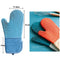 Silicone Cooking Gloves, Grilling Gloves, Heat Resistant Gloves BBQ Kitchen Silicone Oven Mitts, Long Waterproof Non-Slip Potholder for Barbecue, Cooking, Baking (Blue)