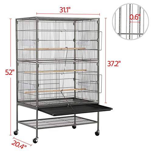 Yaheetech 52-inch Wrought Steel Standing Large Flight King Bird Cage for Cockatiels African Grey Quaker Amazon Sun Parakeets Green Cheek Conures Pigeons Parrot Bird Cage Birdcage with Stand