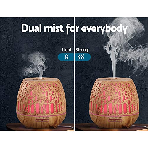 Devanti Aroma Diffuser, 400ml Air Humidifier Purifier Essential Oils Car Freshener Vaporizer Aromatherapy Diffusers Scent Booster Home Office Bedroom Humidifiers Steam, 7 Led Light Forest
