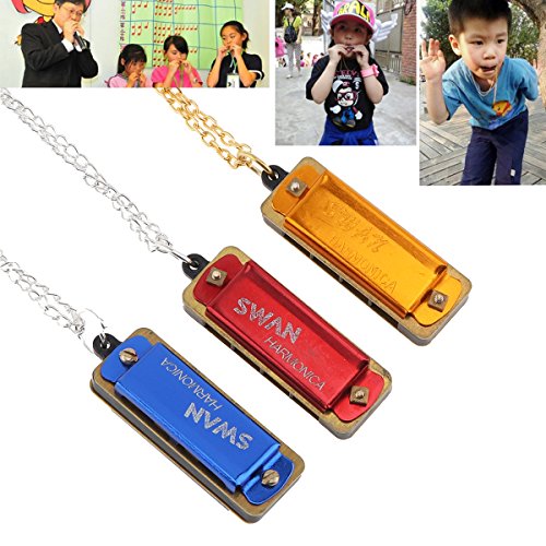 【The Best Deal】OriGlam 3pcs Mini Swan Harmonica Key of C, 4 Holes 8 Tones Harmonica, Metal Chain for Children, Kids, Beginners for Parties, Holidays As Gifts