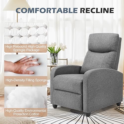 Recliner Chair Massage Reclining for Adults, Comfortable Fabric Recliner Sofa Adjustable Home Theater Seating Lounge with Padded Seat Backrest, Small Recliners for Living Room, Bedroom (Deep Grey)