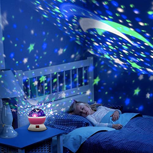 MOKOQI Star Projector Night Lights for Kids with Timer, Gifts for 1-14 Year Old Girl and Boy, Room Lights for Kids Glow in The Dark Stars and Moon can Make Child Sleep Peacefully and Best Gift-Pink