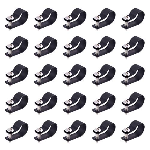 Swpeet 60 Pack Black 5/8 Inch Nylon Plastic R-Type Cable Clips Clamp Kit, Nylon Screw Mounting Cord Fastener Clips with 60 Pack Screws for Wire Management