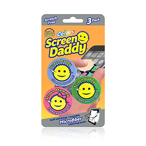 Scrub Daddy, Screen Daddy - Multi-color, Multi-use Microfiber Cleaning Pads for Electronic Screens With Convenient Storage, Scratch Free, Streak Free, Reusable and Washable, 3ct