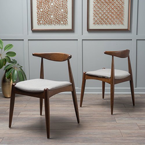 Christopher Knight Home Francie Fabric with Walnut Finish Dining Chairs, 2-Pcs Set, Light Grey/Walnut