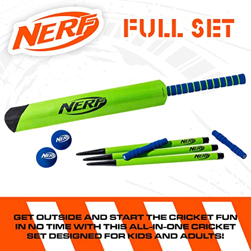 NERF Foam Cricket Set - Full Starter Cricket Set with 30" Foam Cricket Bat, (2) Foam Balls + (3) Plastic Wickets - Perfect for Adults, Kids + Beginners - Full Foam Cricket Set