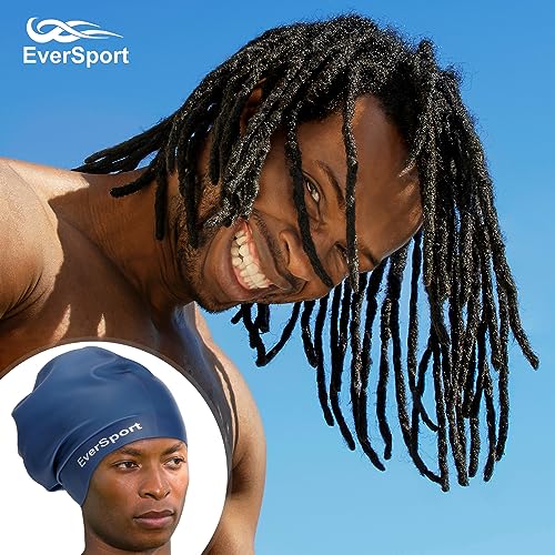 EverSport Extra Large Swim Cap for Braids and Dreadlocks, Silicone Swimming Pool Cap for Women Men Adult Long Thick Curly Hair Locs Anti Slip Ear Cover Waterproof Bathing Shower Cap Keep Hair Dry