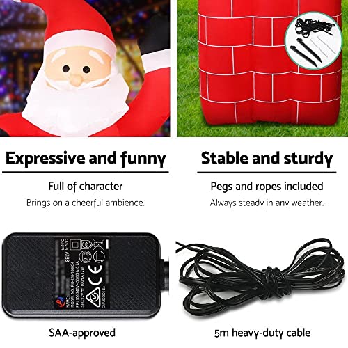 Jingle Jollys Christmas Inflatable Illuminated Santa, Outdoor Decorations, 1.8M Cold White LED Lights with Pegs and Ropes Set Built-in Pump Lawn Yard Decor