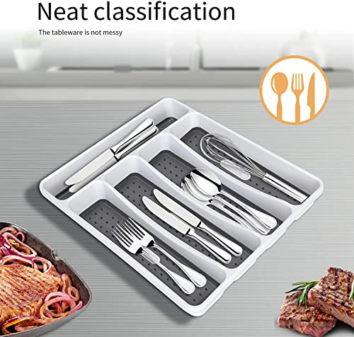 FYY Cutlery Organizer for Drawer, 5 Compartments Drawer Organizer, Kitchen Storage Tray for Flatware, Silverware, Cooking Utensils, BPA Free Plastic Cutlery Tray for Kitchen Bathroom & Office Supplies
