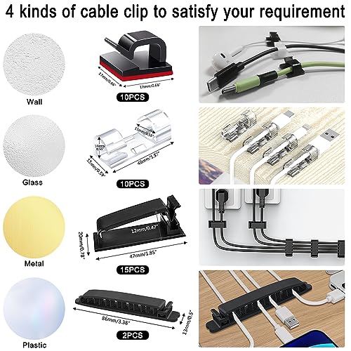 204 Pcs Cable Management Organizer Kit, Necomi Cable Organizer for Home and Office, Useful for Power Cord, USB Cable, TV Cable, PC, Desktop Cable clips bundle