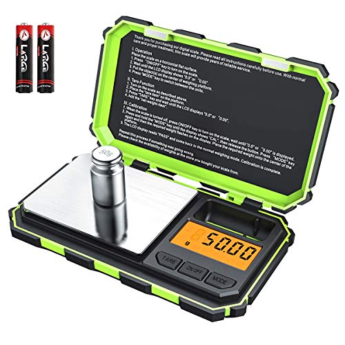 (Upgradaed) AMIR Digital Mini Scale, 200g /0.01g Pocket Scale, 50g calibration weight, Electronic Smart Scale, 6 Units, LCD Backlit Display, Tare, Auto Off, Stainless Steel (Battery Included)