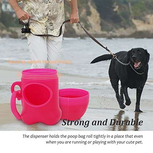ZENVALY Dog Waste Bag Dispenser, Portable Waste Bag Dispenser for Hanging Dog Waste Bags, Bag Dispenser for Attaching to the Dog Lead with 1 Roll, Leak-proof Dog Waste Bags, Pink