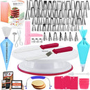 RFAQK 200 PCs Cake Decorating Supplies Kit for Beginners -1 Cake Turntable Stand with Piping Bags & Tips -2 Spatula -Cake Leveler & Icing Smoother-55 Piping Tips -Baking Tools - 20 Cupcake Liners