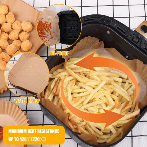 LIWEGHT 120 PCS Air Fryer Disposable Paper Liner Square 6.3 Inch, Round Air Fryer Liners, Non-Stick Natural Parchment Paper for Baking, Frying, Cooking, Roasting and Microwave - Oil-Proof, Unbleached