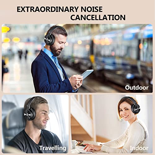 Active Noise Cancelling Headphones, Arcismati A10 Wireless Over Ear Bluetooth Headphones with Mic, 25H Playtime, Hi-Fi Stereo Deep Bass with Airline Adapter, Memory Foam, Foldable