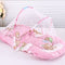 ZZM Infant Baby Mosquito Net Crib Foldable Zipper Sleeping Cushion Collapsible Travel Cot with Pillow 95 * 47 * 40 cm (Pink)