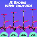 Kick Scooters for Kids Ages 3-5 (Suitable for 2-12 Year Old) Adjustable Height Foldable Scooter Removable Seat, 3 LED Light Wheels, Rear Brake, Wide Standing Board, Outdoor Activities for Boys/Girls