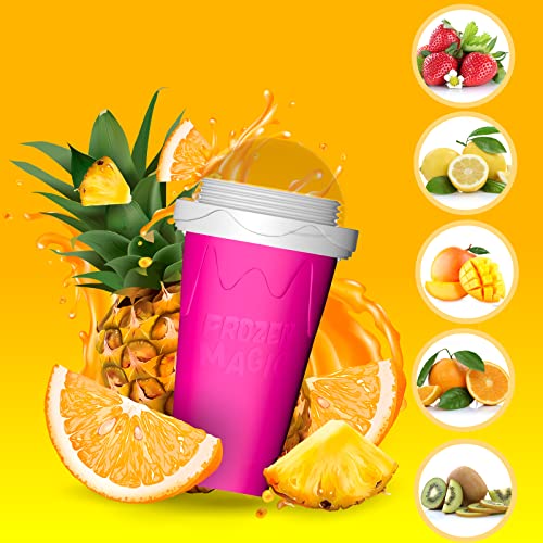 Slushy Maker Cup, Portable Quick Frozen Smoothies Squeeze Cooling Cup for Milk Drinks and Juices, Frozen Magic Slushie Squeeze Cup, DIY Kits for Kids (Rose)