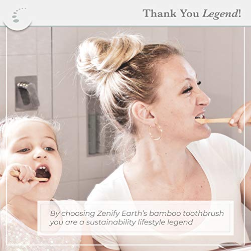 Zenify Earth Bamboo Toothbrush Adult (Set of 4) - Charcoal Infused Soft BPA Free Bristles - Biodegradable Handle - Australian Owned
