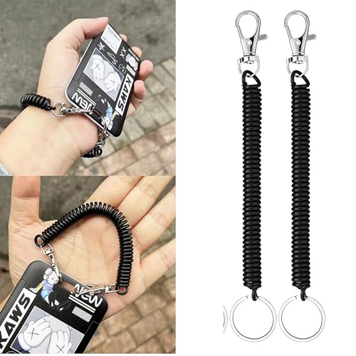 FarwenC 10 PCS Retractable Coil Springs Keychain, safety keychain with Key Ring & Lobster Clasp, Coil Cord Key Chain Holder Lanyard (Black)