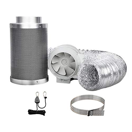 Greenfingers Grow Tent Ventilation Kit 6" Hydroponics Duct Fan Carbon Filter Fans Growing System Indoor Greenhouse Hydroponic Complete Package Indoor Plant Kits,with 5m Air Ducting and 2-Speed