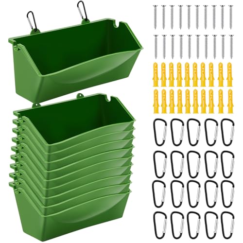 Sintuff 10 Pcs Goat Feeder 5 Quart Hanging Chicken Feeder Plastic Waterer Feed Bucket Fence Feeder Poultry Feeding Container with Clips Screws Poultry Chicken Goat Feeding Supplies