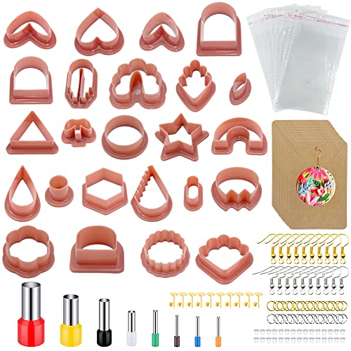 SENHAI 24 Pcs Polymer Clay Cutters Clay Earring Cutters Multiple Styles Cute Shape, with Earring Cards, Hooks, Round Circle Shape Cutters Mold for Polymer Clay Jewelry Making