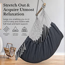 KOMOREBI Hammock Chair | Hanging Rope Swing for Indoor & Outdoor | Soft & Durable Cotton Canvas | 2 Cushions Included | Large Macrame Hanging Chair with Pocket for Bedroom, Patio, Porch (Grey)