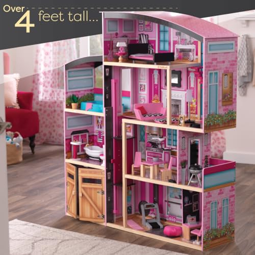 KidKraft Shimmer Mansion Wooden Dollhouse for 12-Inch Dolls with Lights & Sounds and 30-Piece Accessories