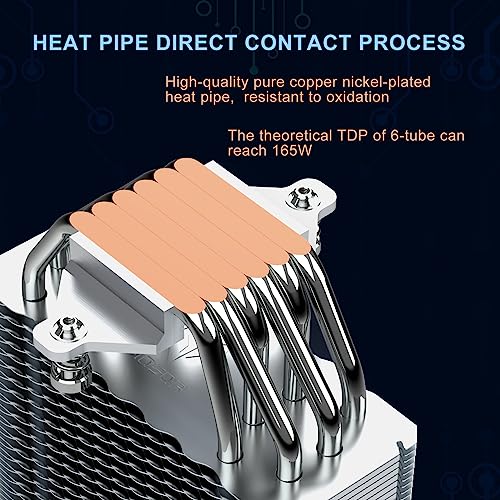 Air CPU Cooler ARGB Cooling Fan 6 Copper Heat Pipes CPU Radiator with FDB Bearing 120mm Fan PWM 2000PRM 76CFM Addressable RGB Lighting Sync for AMD AM4/AM5 Intel LGA 1700/1150/1551/1155/1200 (White)