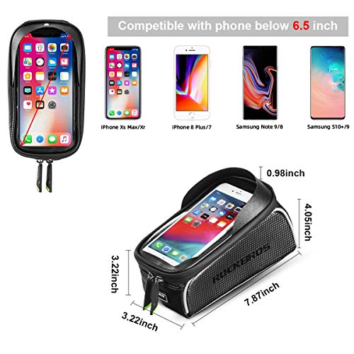 ROCKBROS Bike Phone Front Frame Bag Bicycle Bag Waterproof Bike Phone Mount Top Tube Bag Bike Phone Case Holder Accessories Cycling Pouch Compatible with iPhone 11 XS Max XR Below 6.5”