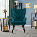 Dolonm Velvet Accent Chair Modern Tufted Button Wingback Vanity Chair with Arms Upholstered Tall Back Desk Chair with Solid Wood Legs for Living Room Bedroom Waiting Room(Teal)